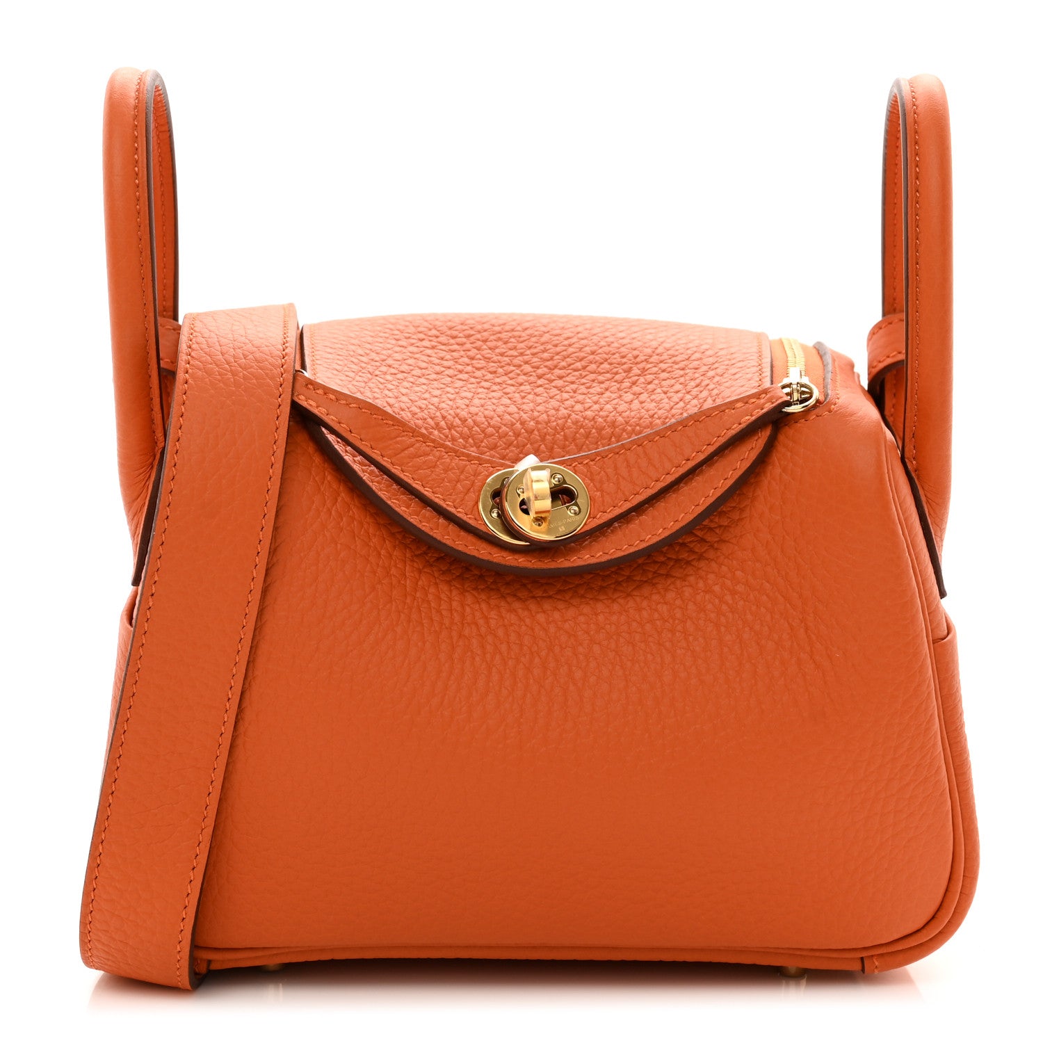 Hermes Taurillon Clemence Mini Lindy 20 Orange 1 of 10
