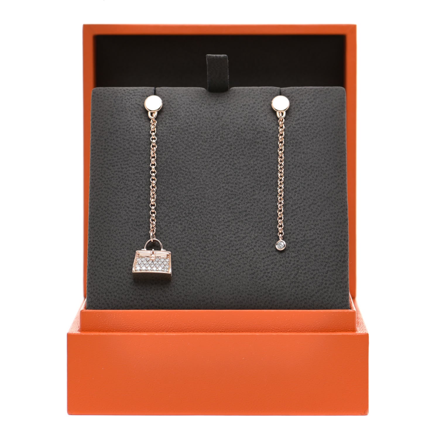 Hermes 18K Rose Gold Diamond Kelly Amulette Drop Earrings 6 of 6