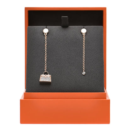 Hermes 18K Rose Gold Diamond Kelly Amulette Drop Earrings 6 of 6