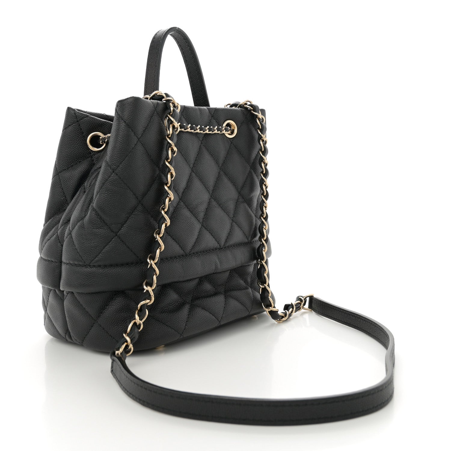 Chanel Caviar Quilted Rolled Up Bucket Drawstring Bag Black 3 of 10