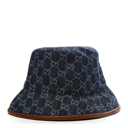 Gucci Washed Jacquard Denim Nappa GG Monogram Oscar Bucket Hat M Denim Cuir 1 of 11