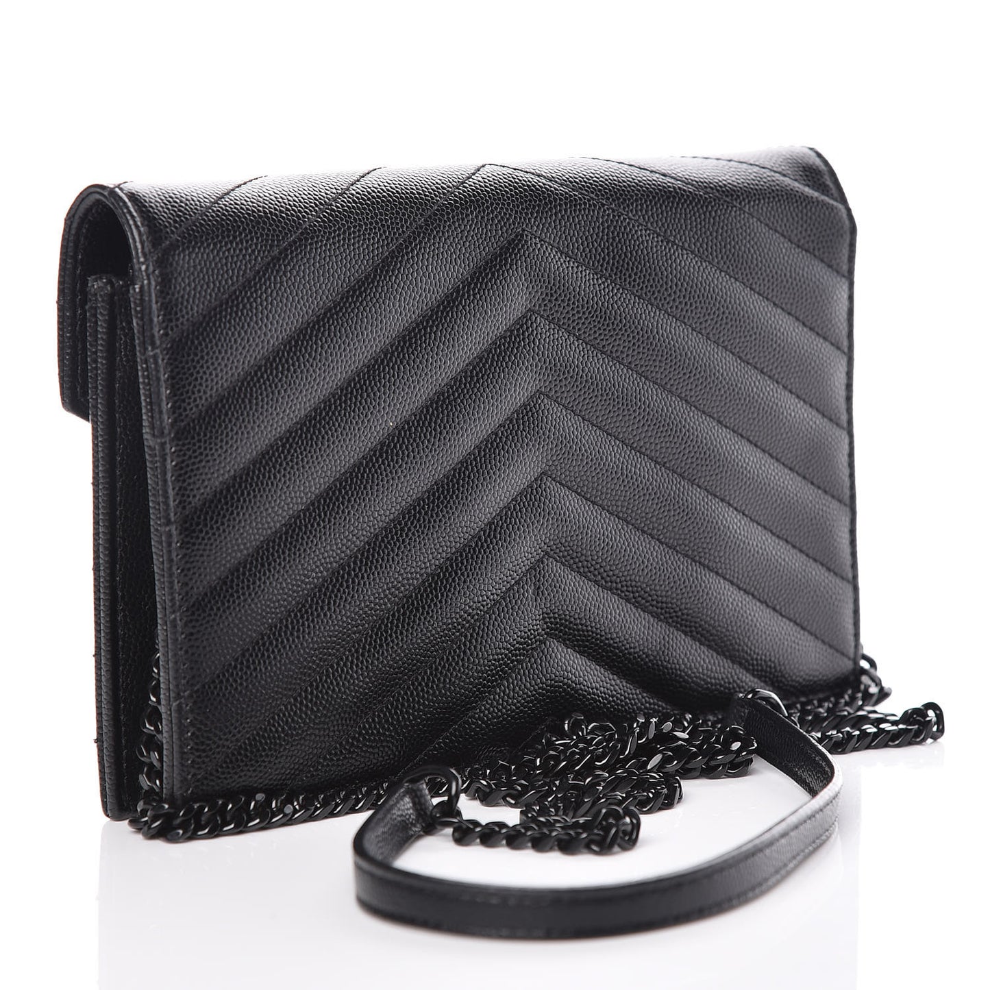 Grain De Poudre Matelasse Chevron Monogram Envelope Chain Wallet Black