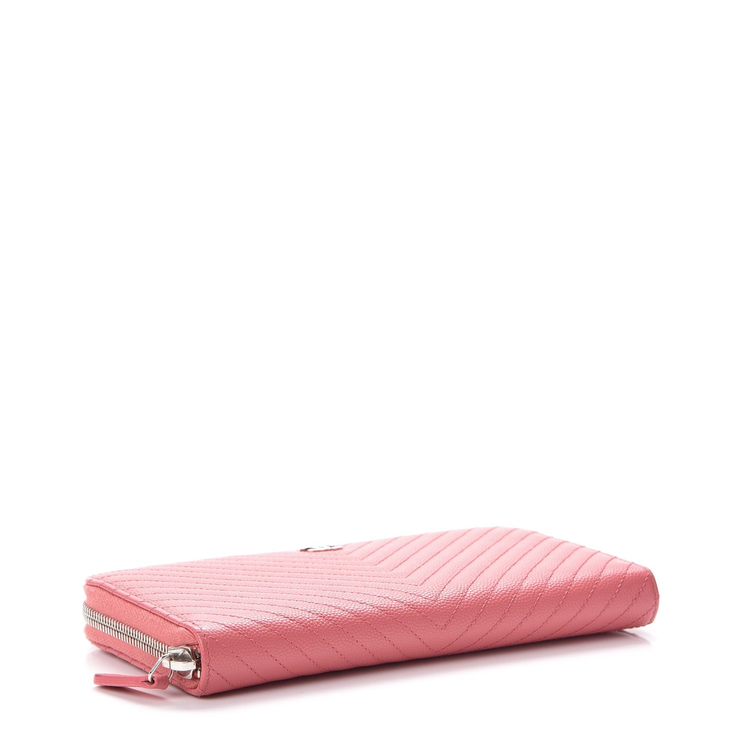 Caviar Chevron Large Gusset Zip Around Wallet Pink