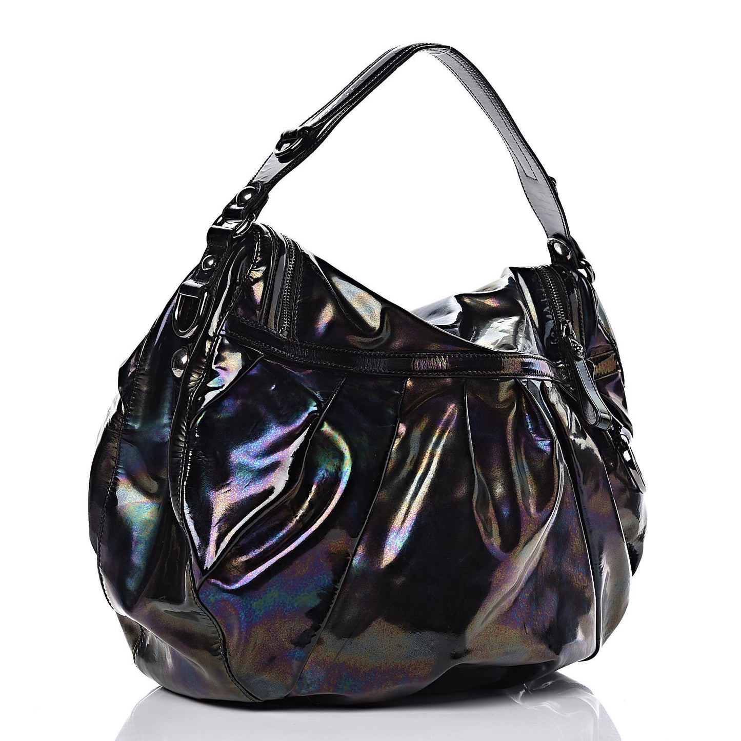 Iridescent Patent Medium Icon Bit Shoulder Bag Black