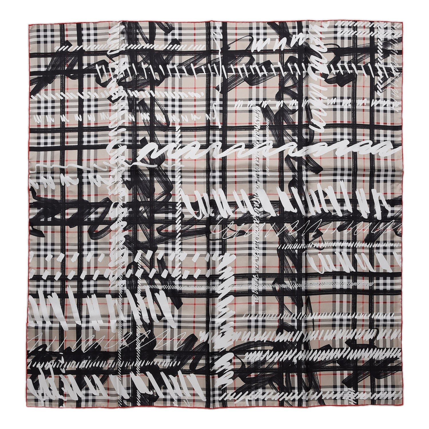 Burberry Silk Vintage Check Scribble Print Scarf Stone 1 of 4