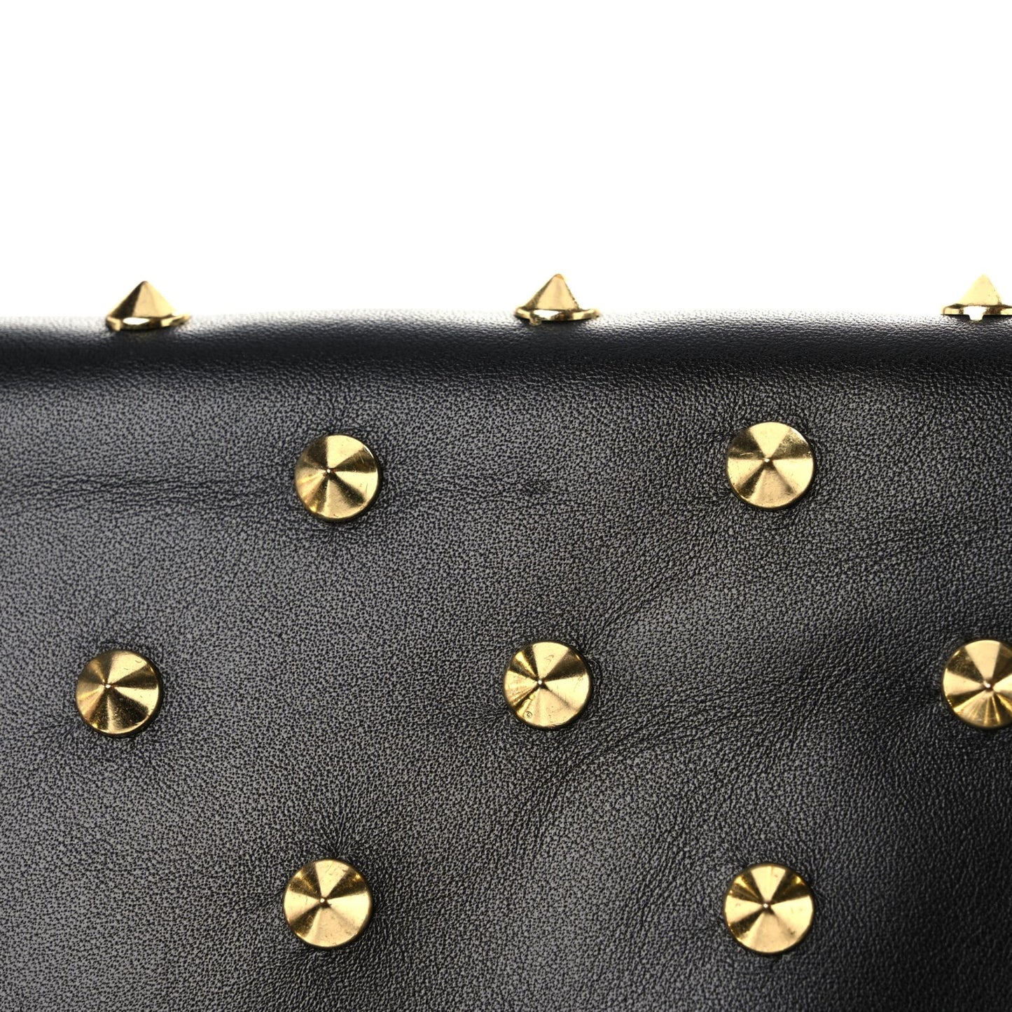 Grainy Calfskin Studded Padlock Skull Clutch Black