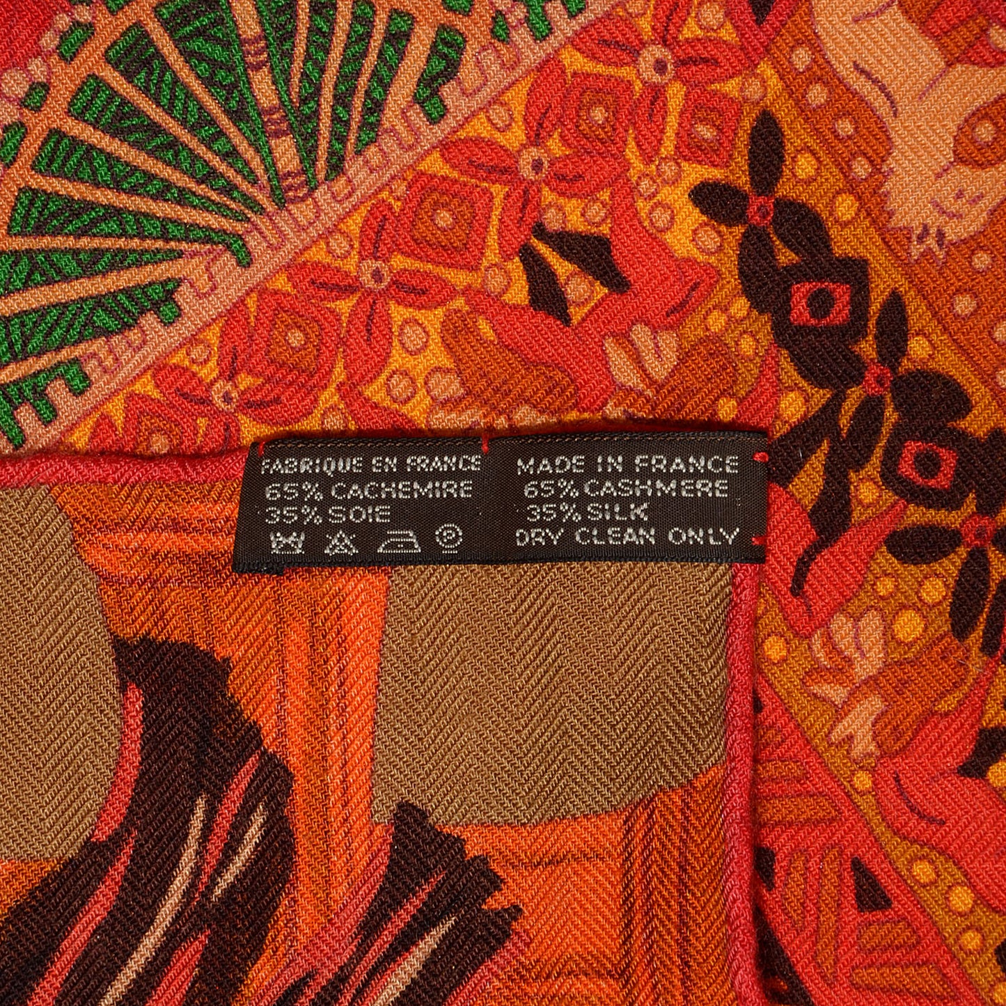 Cashmere Silk Au Fil Du Carre Shawl 140 Caramel Orange Vert Cru