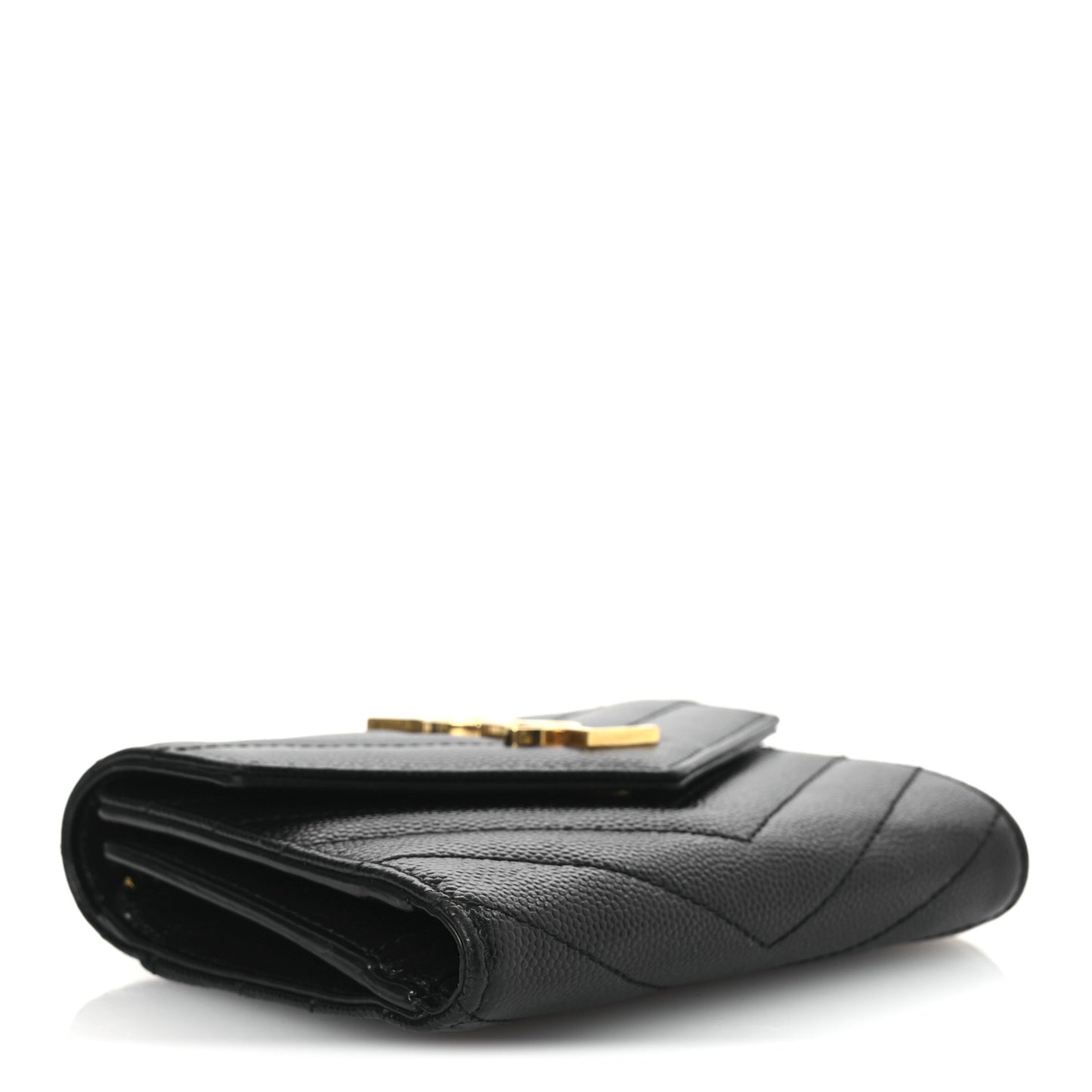 Grain De Poudre Matelasse Chevron Monogram Compact Tri Fold Wallet Black