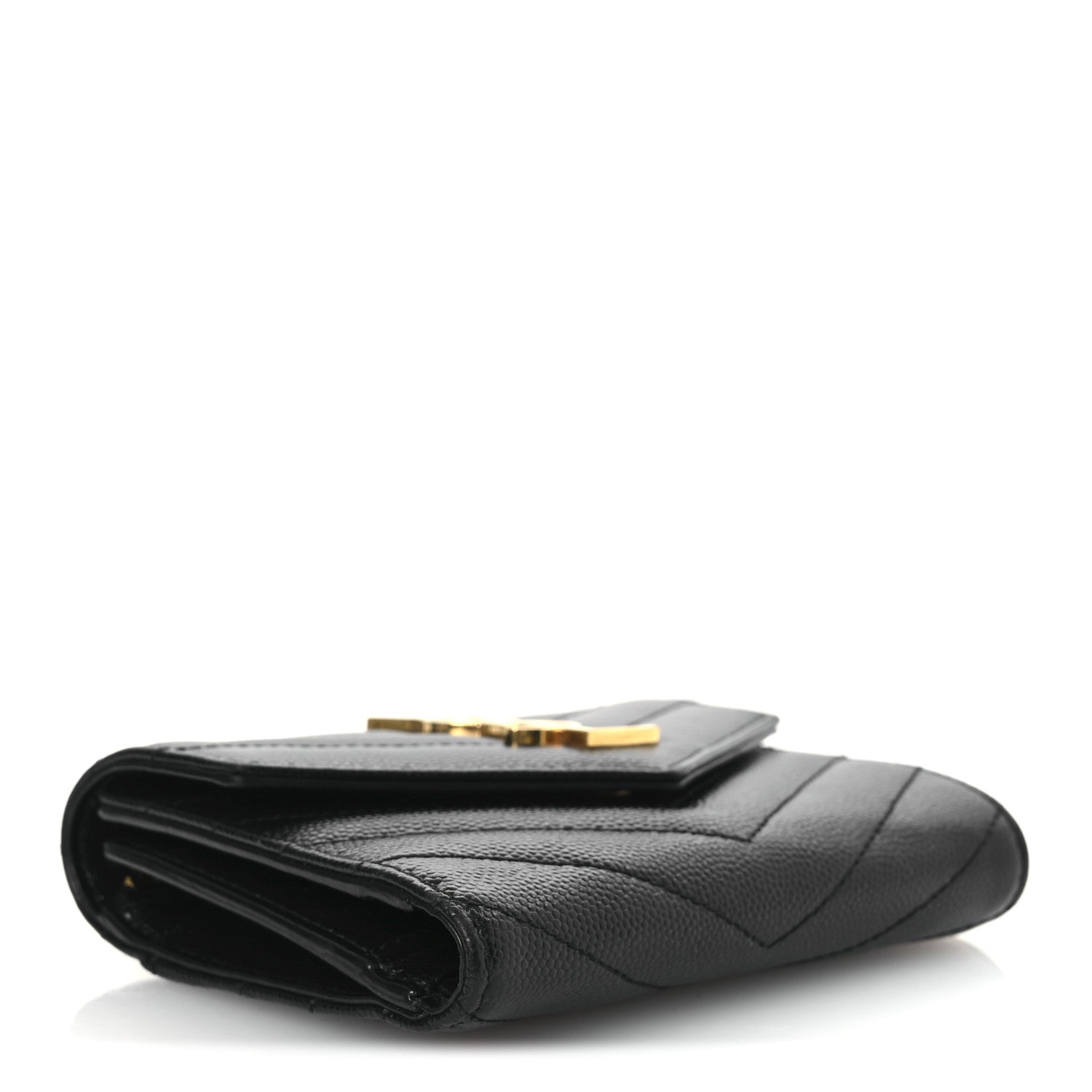Saint Laurent Grain De Poudre Matelasse Chevron Monogram Compact Tri Fold Wallet Black 4 of 9