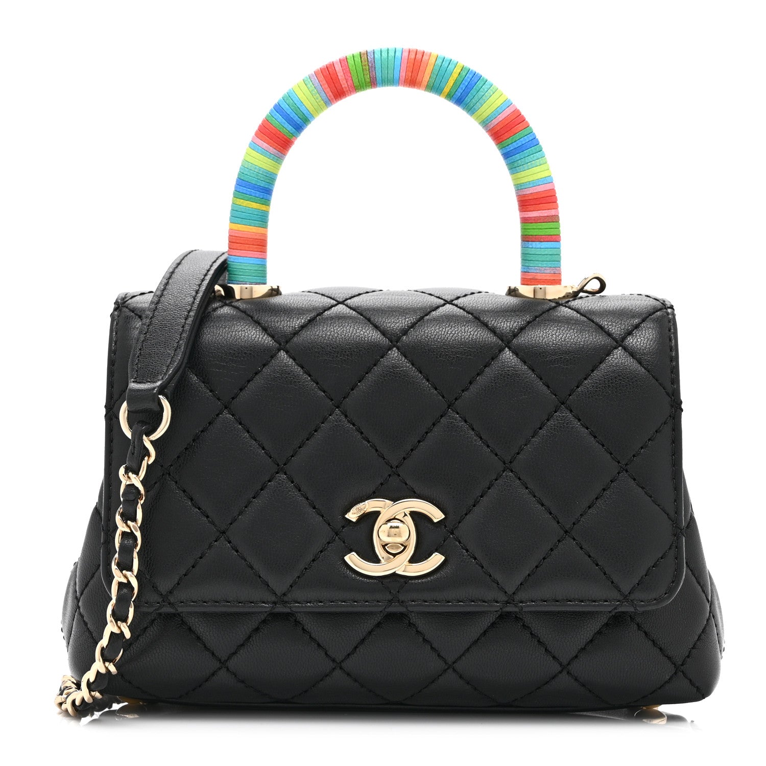 Chanel Goatskin Quilted Rainbow Extra Mini Coco Handle Flap Black 1 of 10