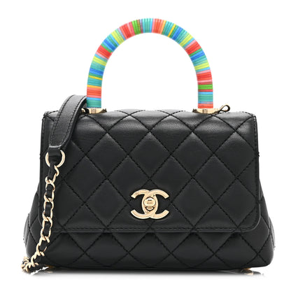 Chanel Goatskin Quilted Rainbow Extra Mini Coco Handle Flap Black 1 of 10