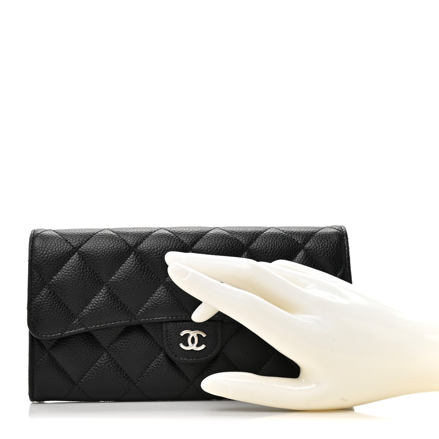 Caviar Quilted Large Gusset Flap Wallet Black