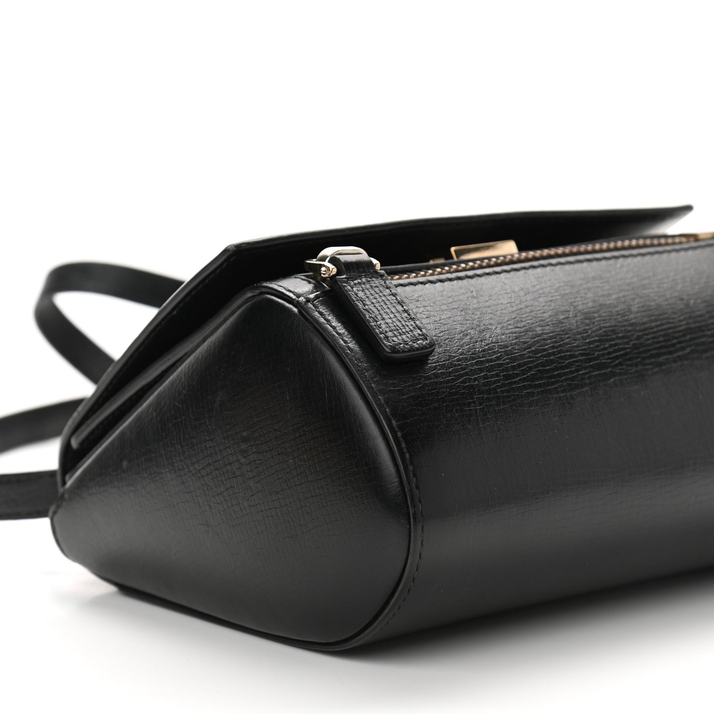 Textured Calfskin Mini Pandora Box Crossbody Bag Black