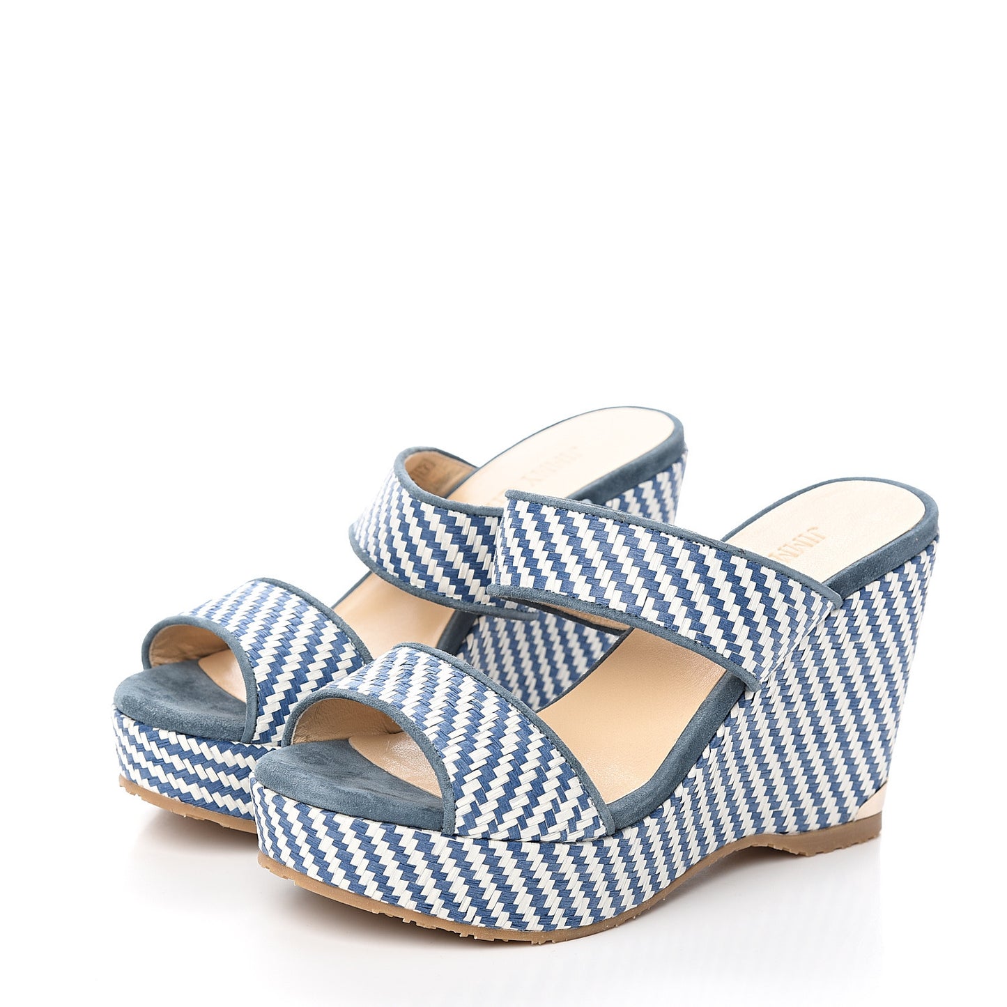 Woven Raffia Stripe Parker Wedge Sandals 36.5 Dusk Blue