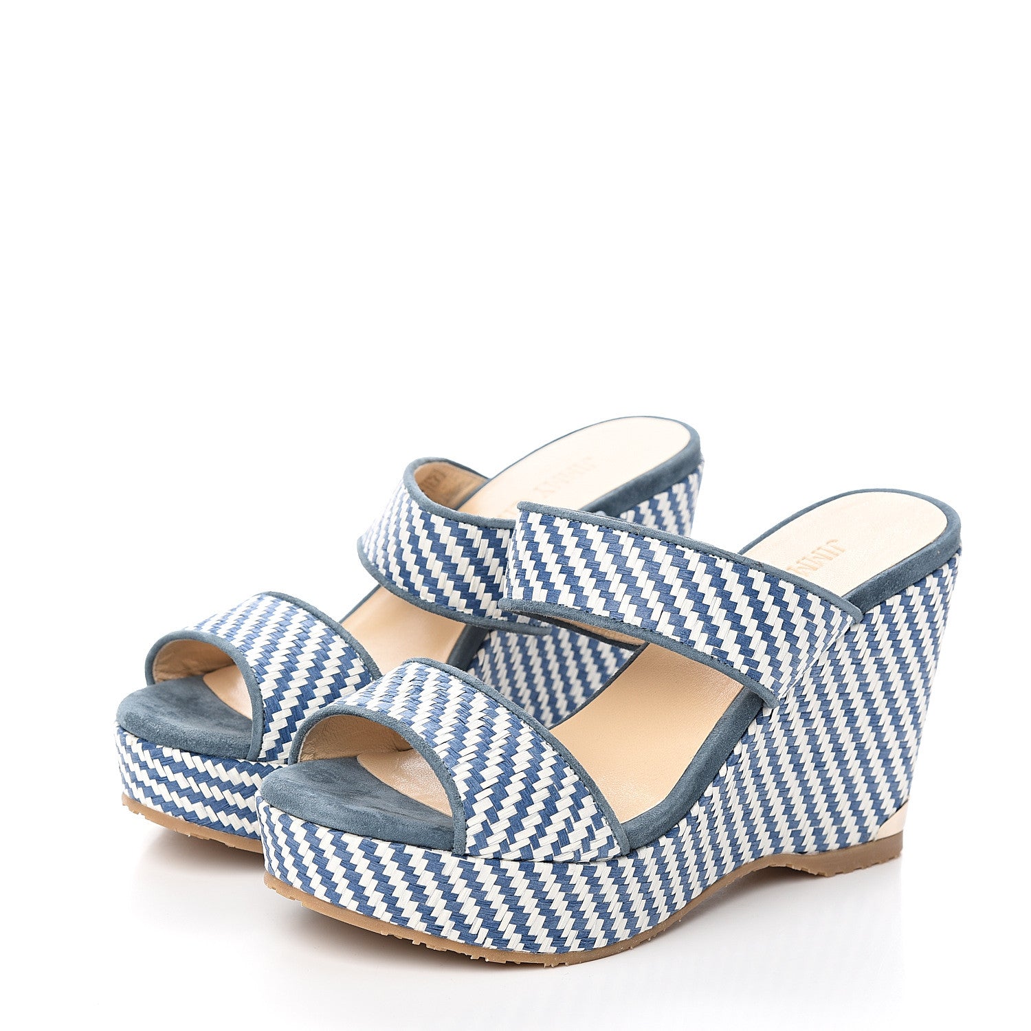 Jimmy Choo Woven Raffia Stripe Parker Wedge Sandals 36.5 Dusk Blue 3 of 8