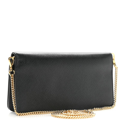 Prada Saffiano Shine Monochrome Chain Wallet Black 2 of 7