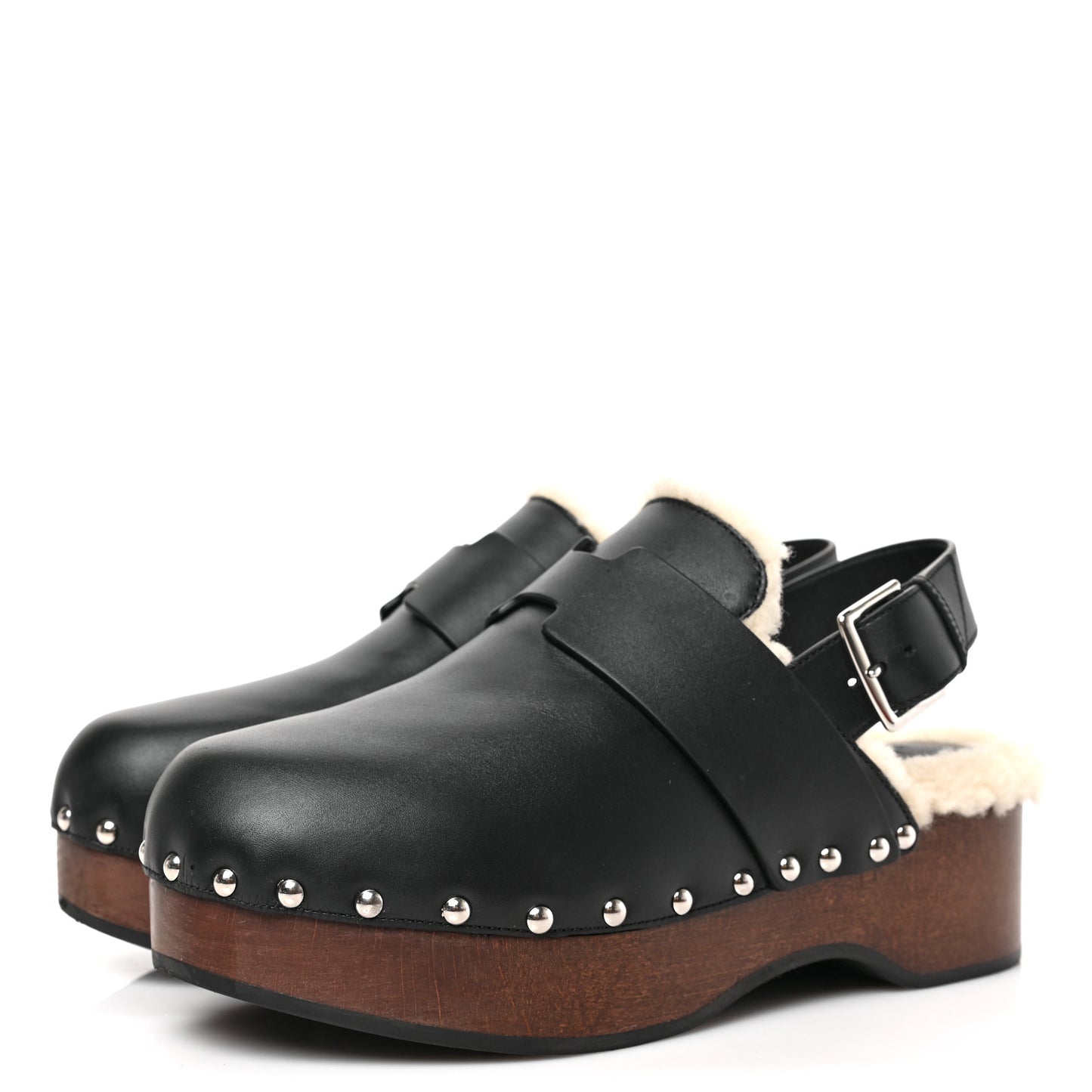 Calfskin Shearling Hermoine Mules 38 Black Ecru