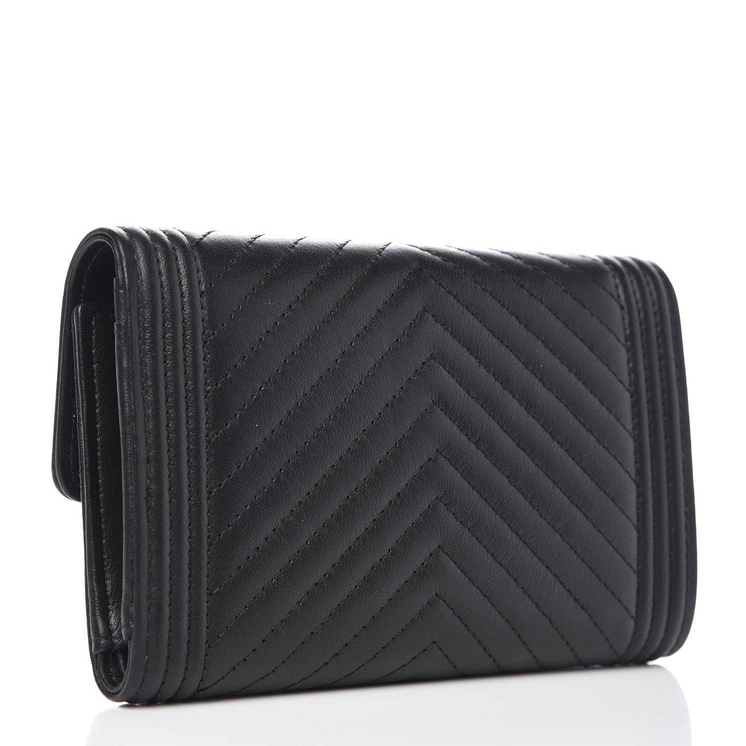 Chanel Calfskin Chevron Quilted Medium Boy Flap Wallet Black 3 of 8