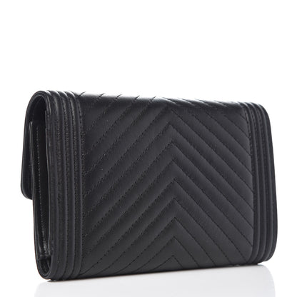Chanel Calfskin Chevron Quilted Medium Boy Flap Wallet Black 3 of 8