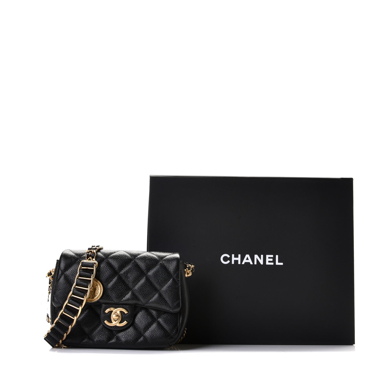 Caviar Quilted Mini Chain Soul Flap Black