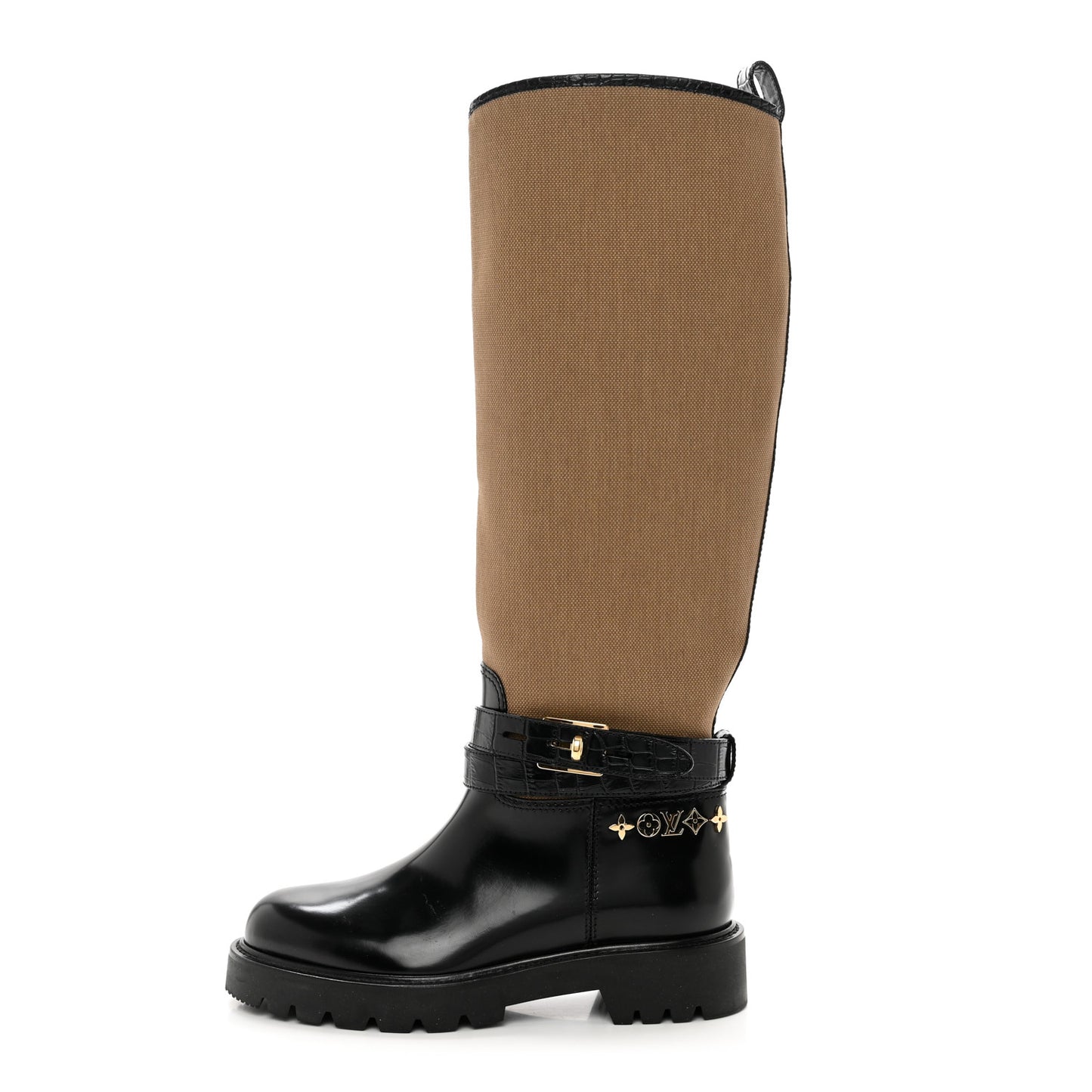 Canvas Calfskin Territory Flat High Ranger Boots 37 Khaki