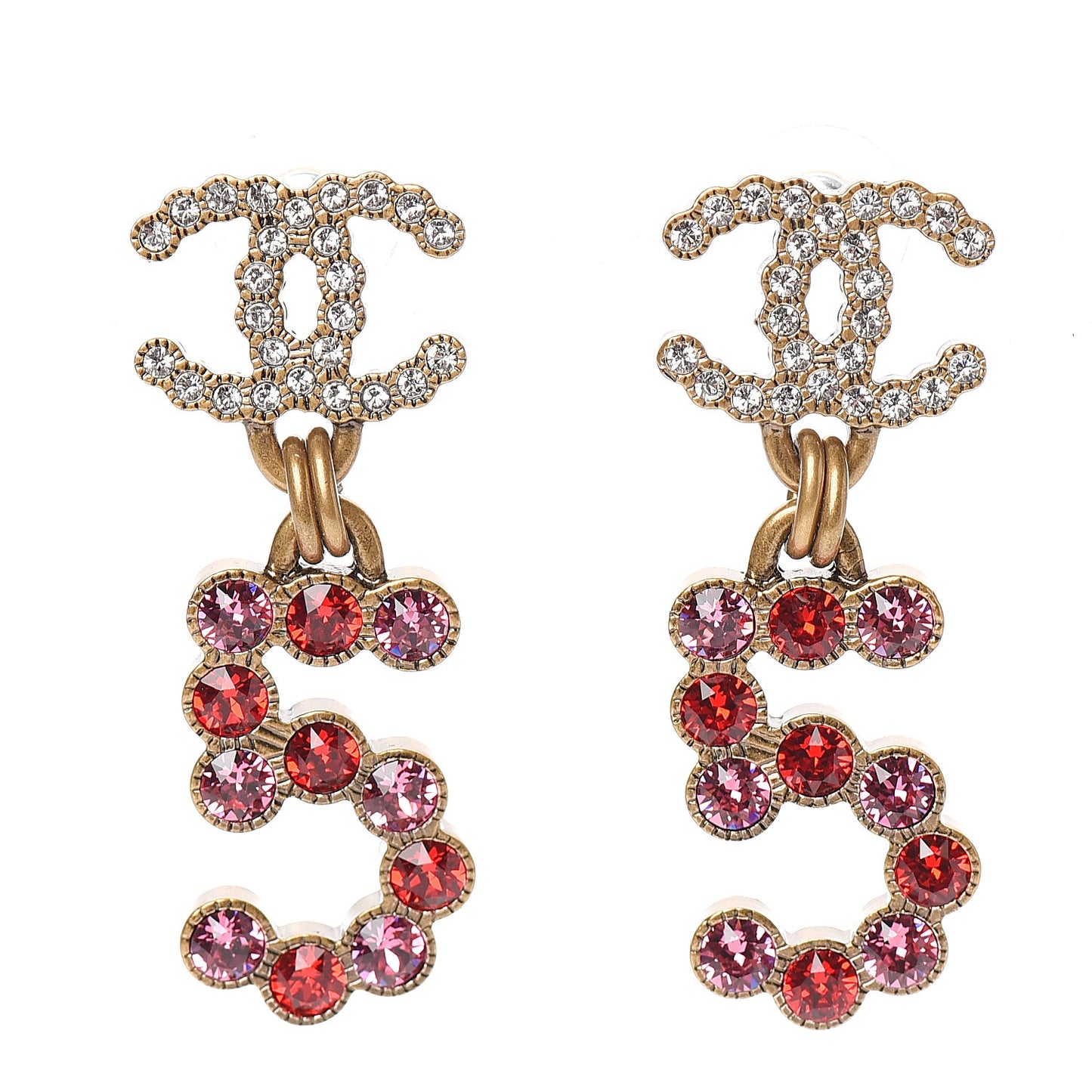 Crystal City of Light CC Drop Earrings Pink Red Gold