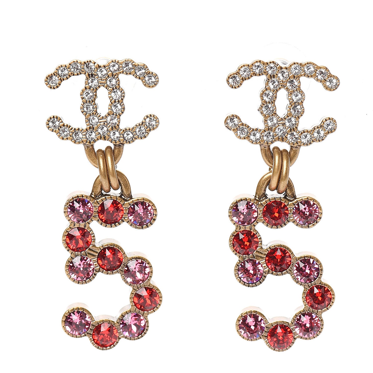 Chanel Crystal City of Light CC Drop Earrings Pink Red Gold 1 of 5