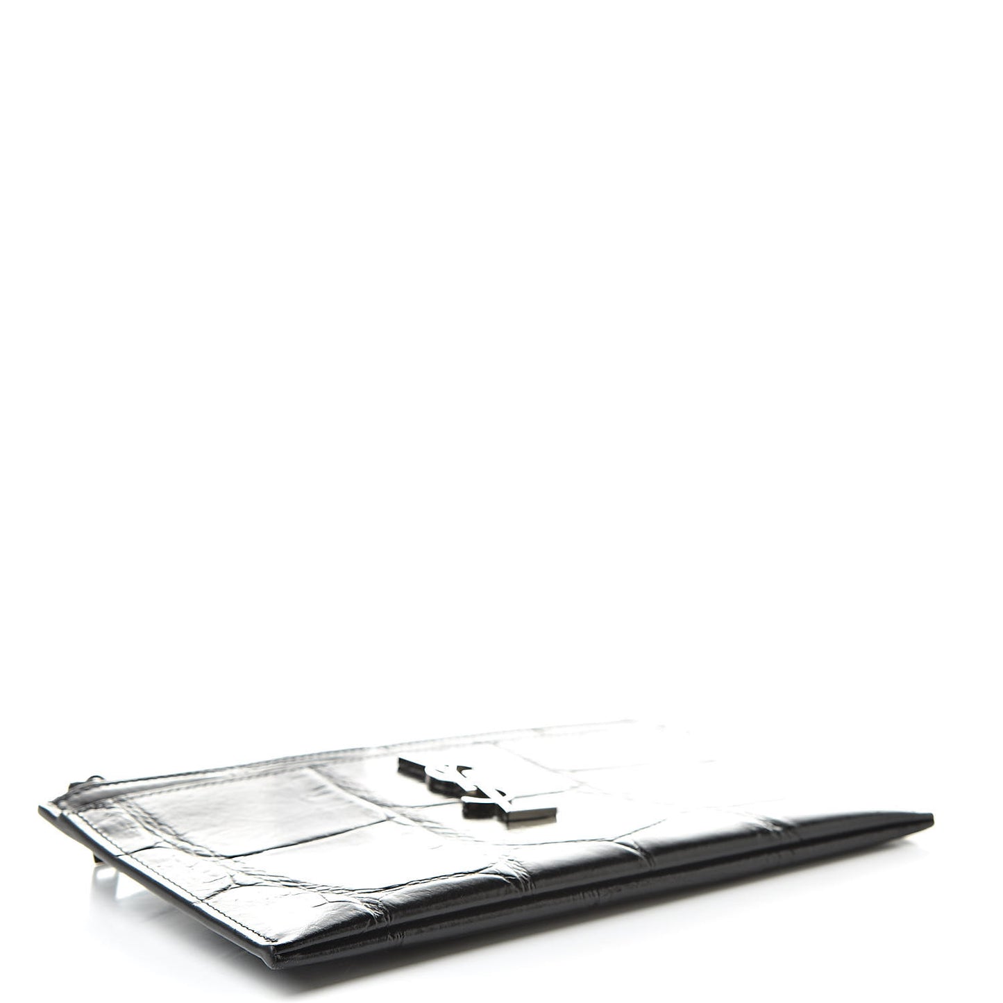 Calfskin Crocodile Embossed Monogram Bill Pouch Black