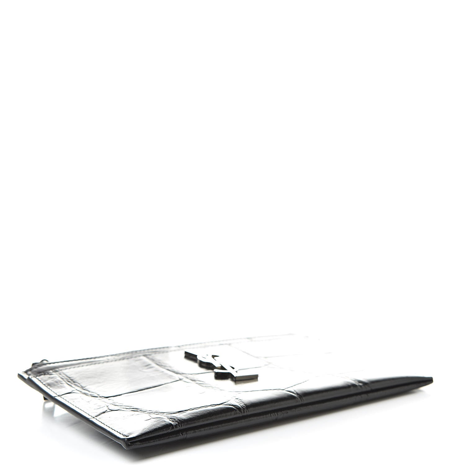 Saint Laurent Calfskin Crocodile Embossed Monogram Bill Pouch Black 4 of 8