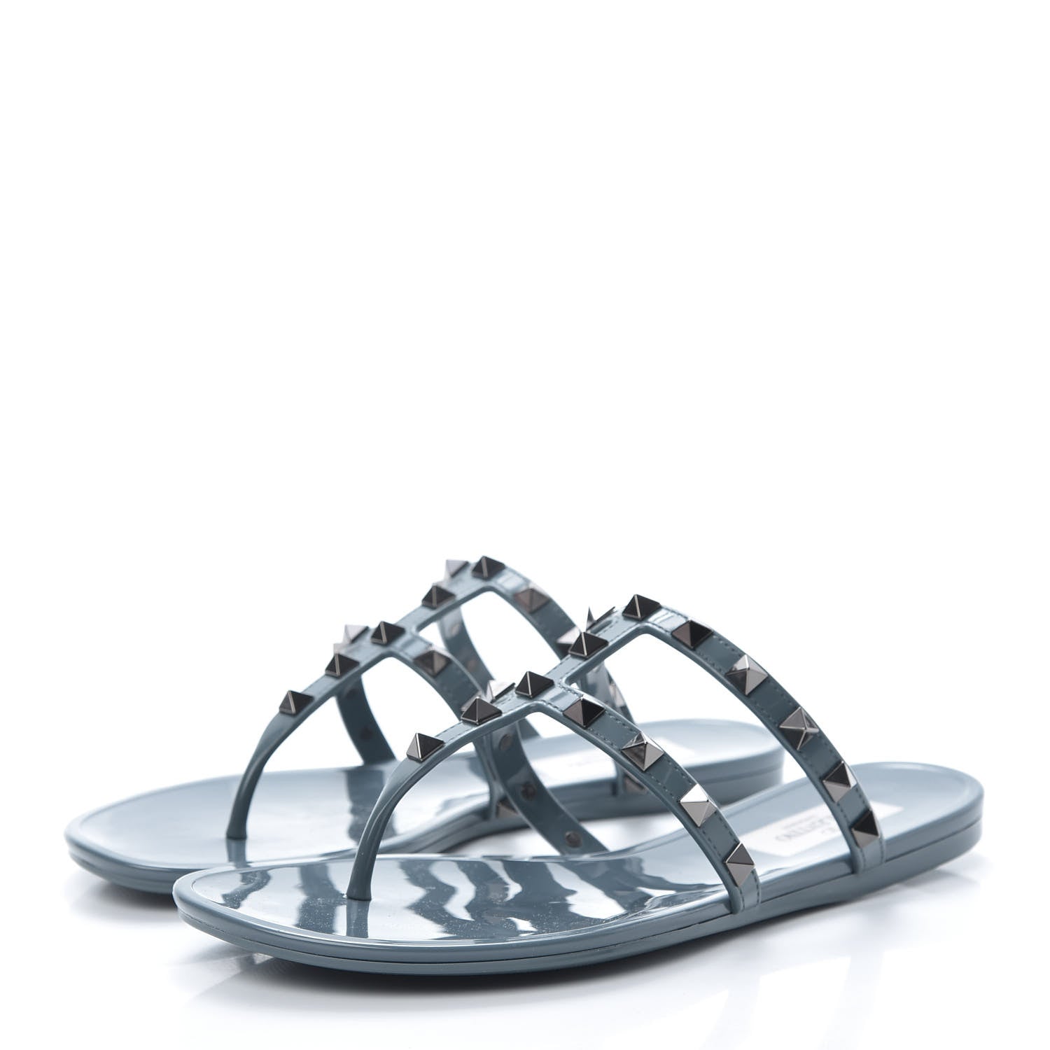 Valentino Garavani PVC Jelly Rockstud Caged Flat Thong Sandals 36 Blue 3 of 8