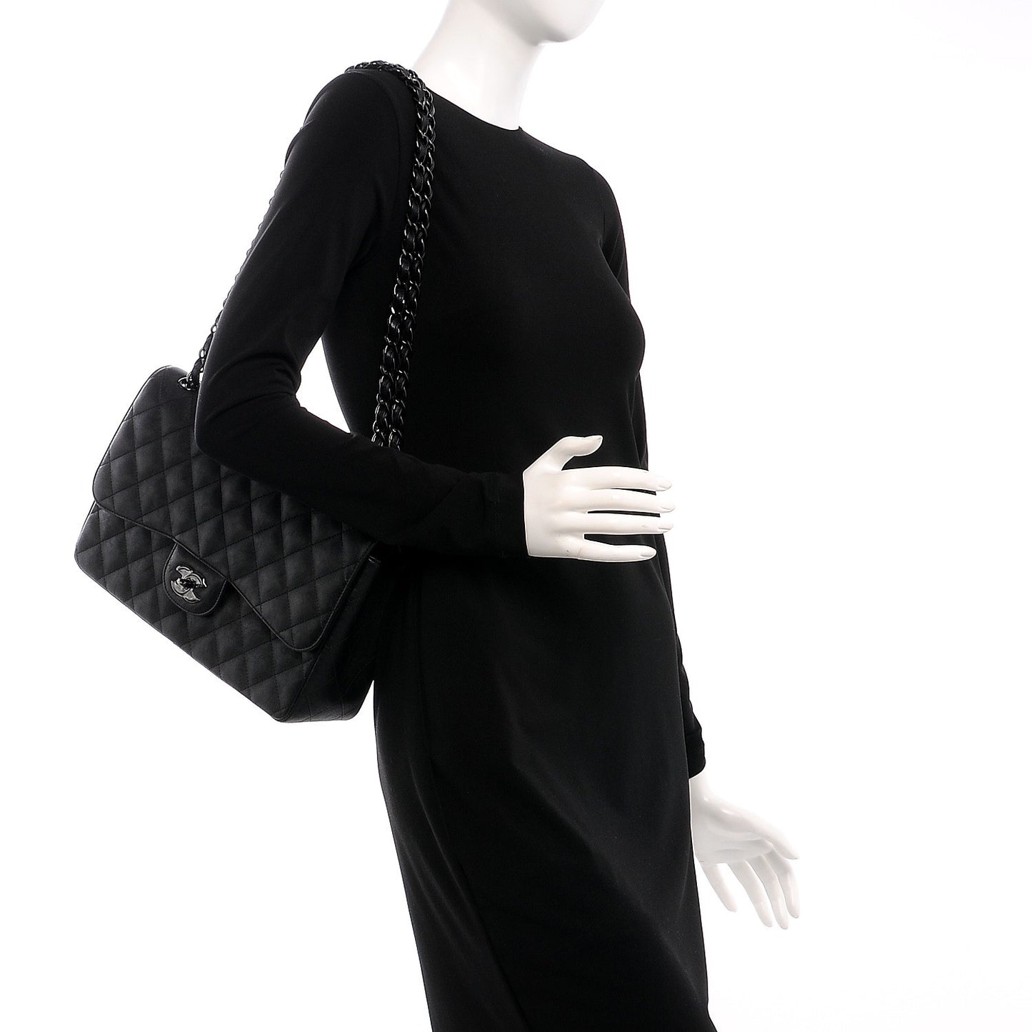 Crumpled Calfskin Quilted Jumbo Double Flap So Black