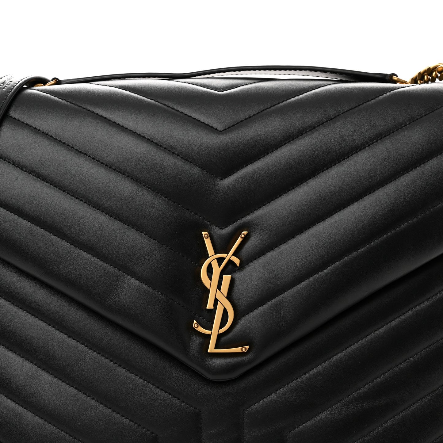 Calfskin Y Quilted Monogram Large Loulou Chain Satchel Black