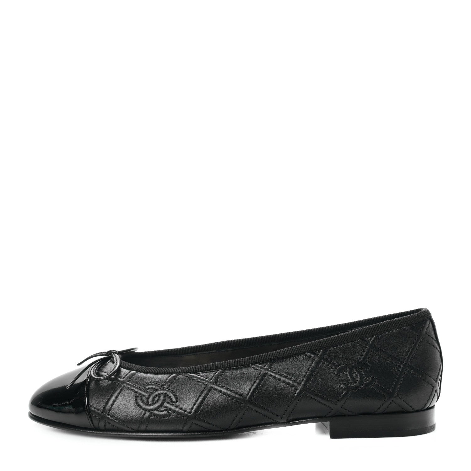 Chanel Lambskin Patent Double Stitched CC Cap Toe Ballerina Flats 38.5 Black 1 of 8