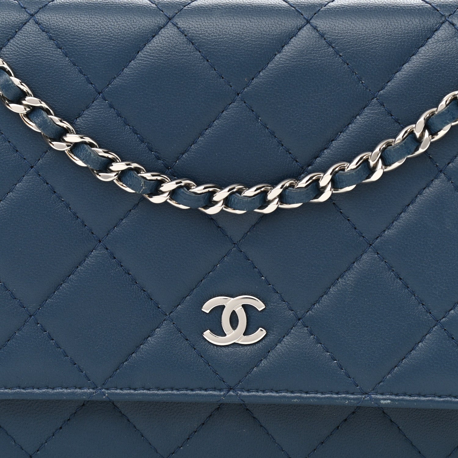 Chanel Lambskin Quilted Wallet On Chain WOC Blue 8 of 15