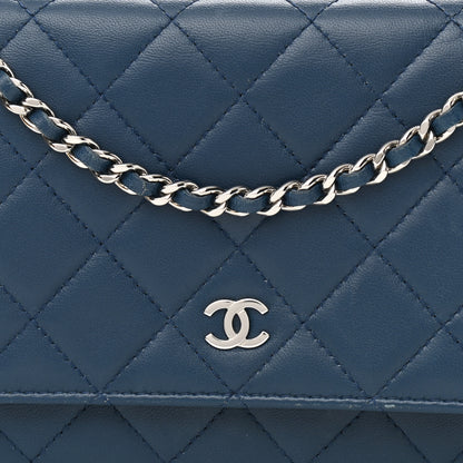 Chanel Lambskin Quilted Wallet On Chain WOC Blue 8 of 15