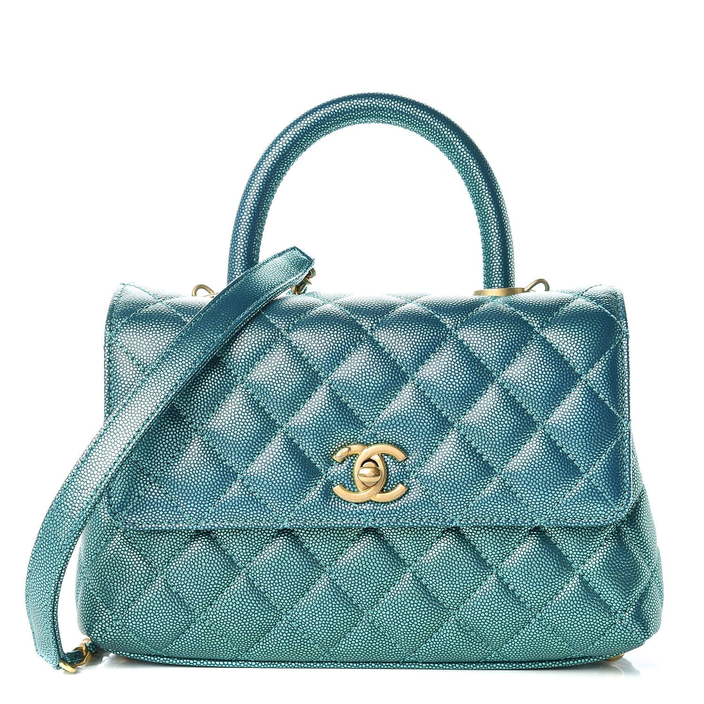 Metallic Caviar Quilted Mini Coco Handle Flap Blue