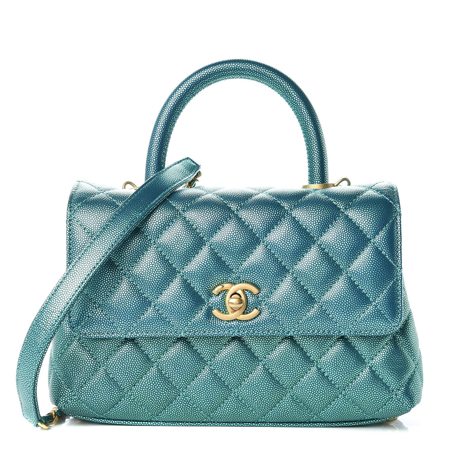 Chanel Metallic Caviar Quilted Mini Coco Handle Flap Blue 1 of 10