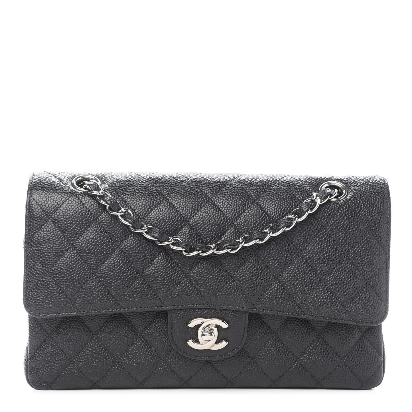 Caviar Quilted Medium Double Flap Black