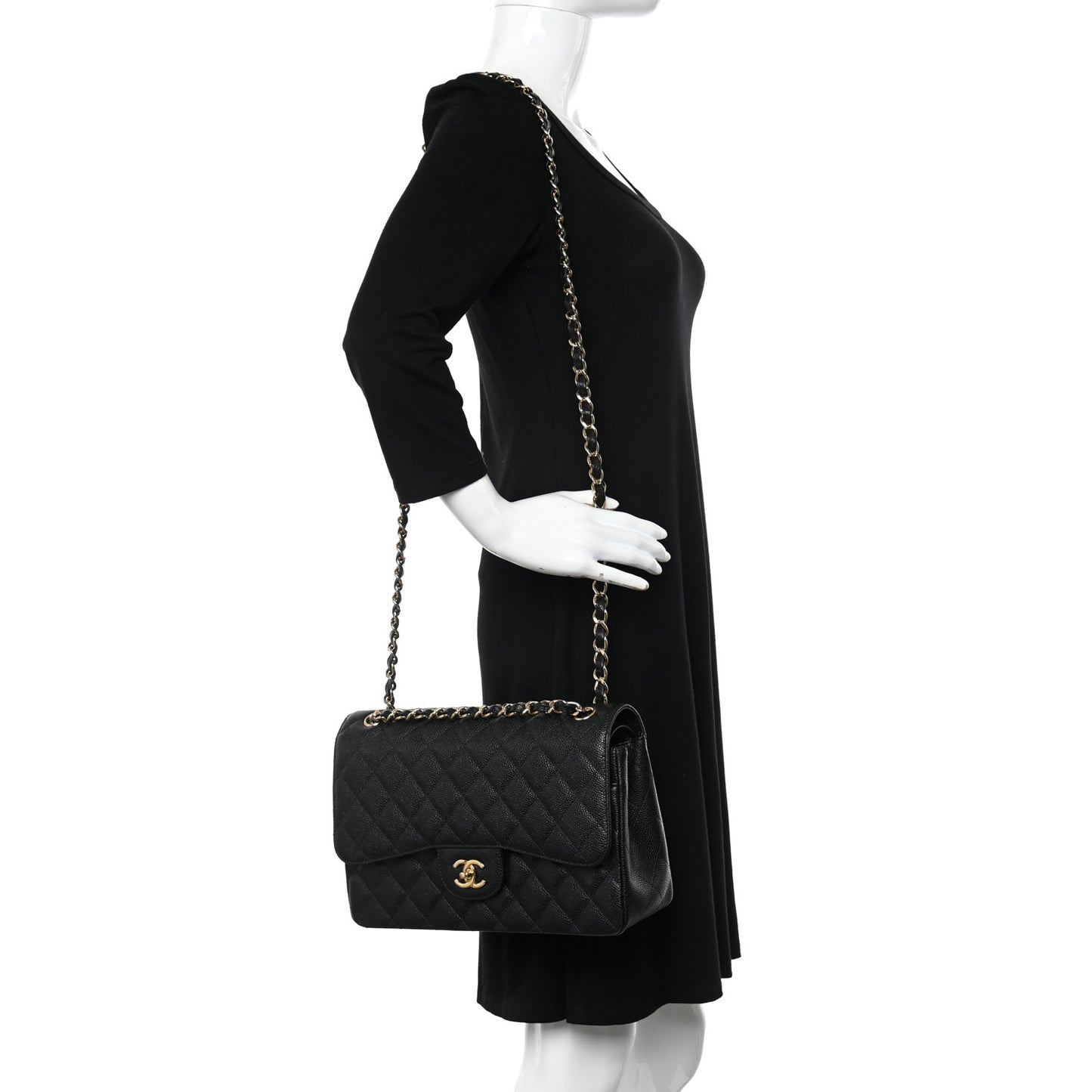 Caviar Quilted Jumbo Double Flap Black