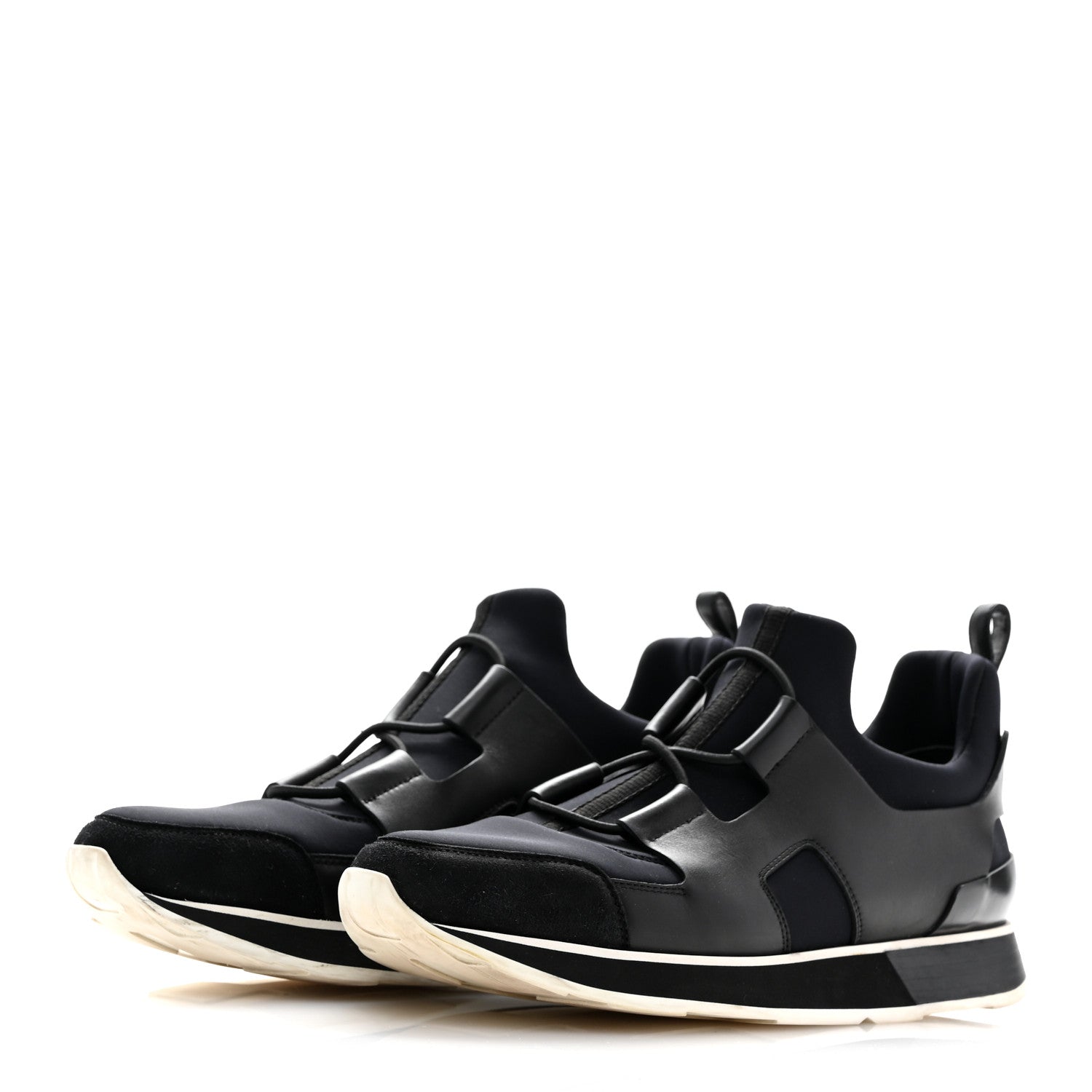 Hermes Technical Canvas Calfskin Goatskin Womens Player Sneakers 40 Marine Black 4 of 11