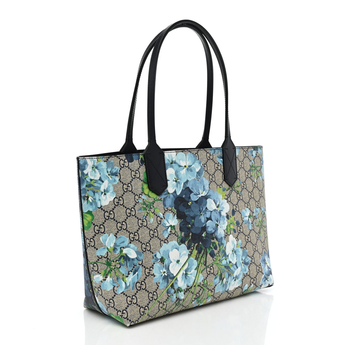 GG Supreme Monogram Blooms Small Reversible Tote Beige Blue Navy