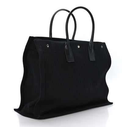 Saint Laurent Linen Calfskin Rive Gauche Tote Black 3 of 8