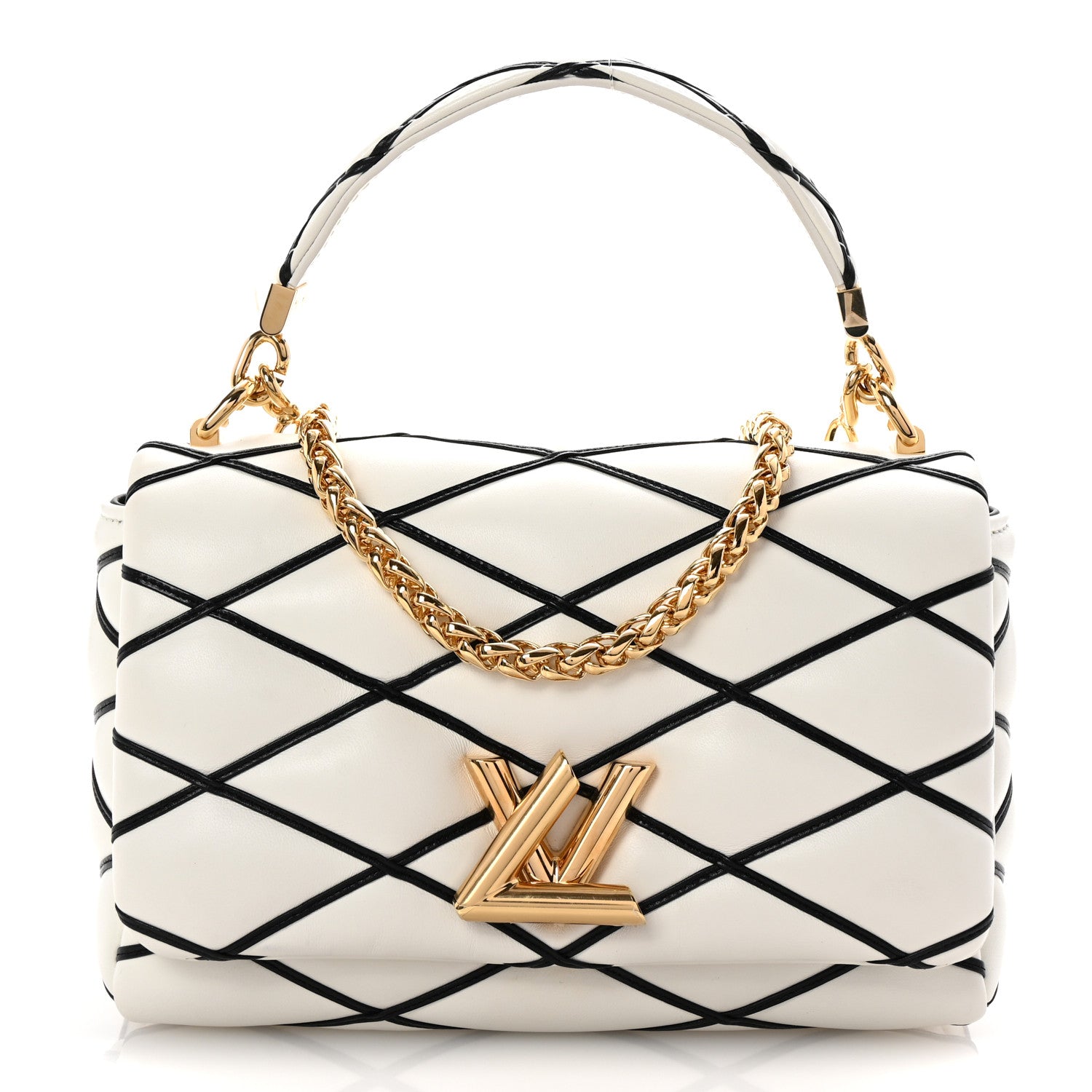 Louis Vuitton Lambskin Malletage Top Handle GO-14 MM White Black 1 of 9