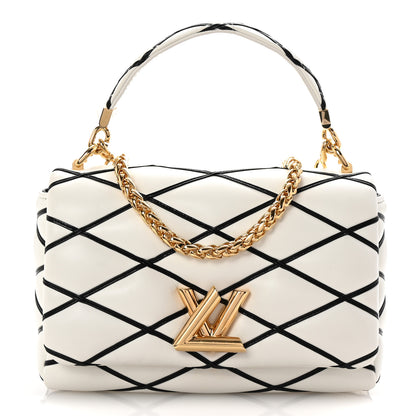 Louis Vuitton Lambskin Malletage Top Handle GO-14 MM White Black 1 of 9