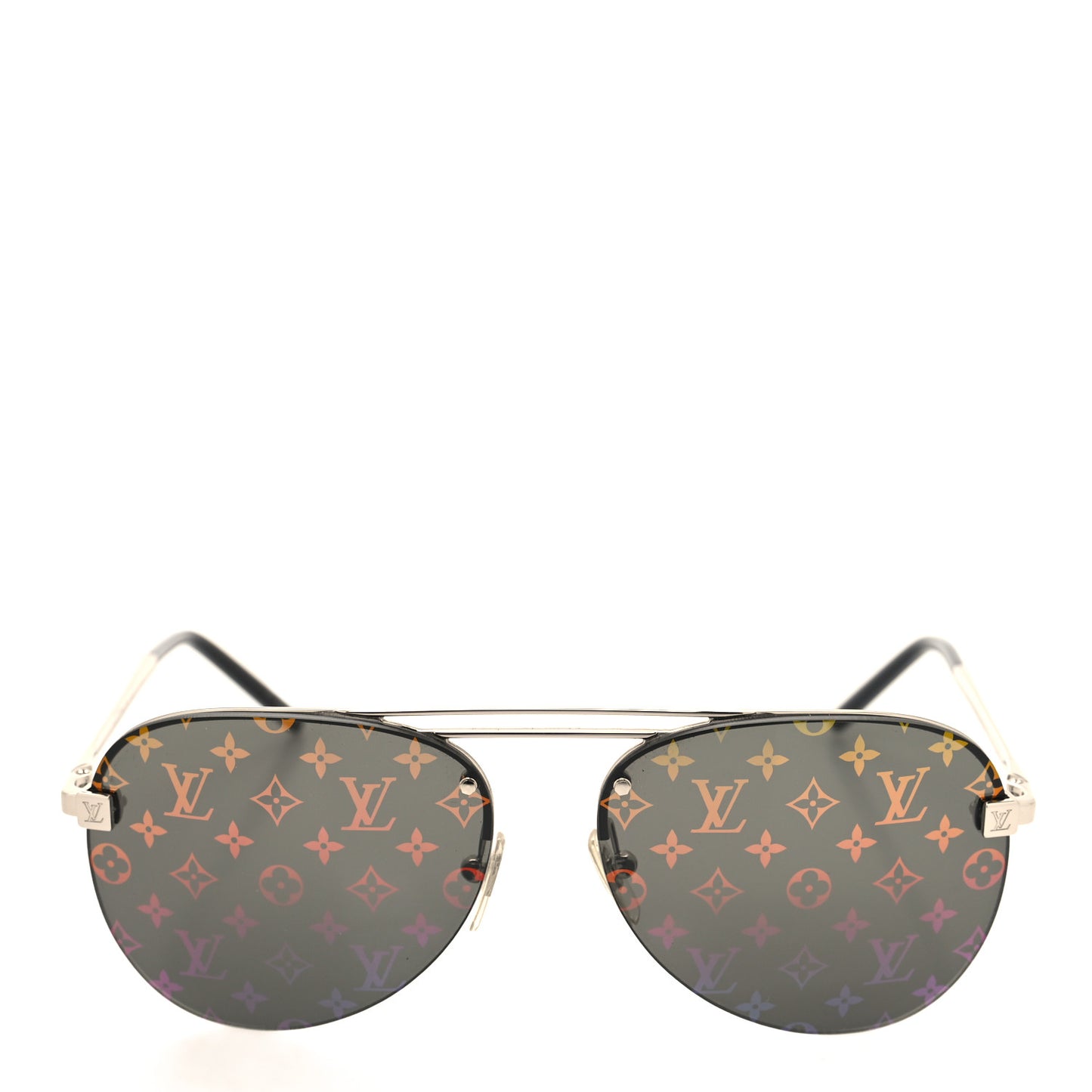 LOUIS VUITTON Metal Monogram Clockwise Sunglasses Z1595E Silver Black