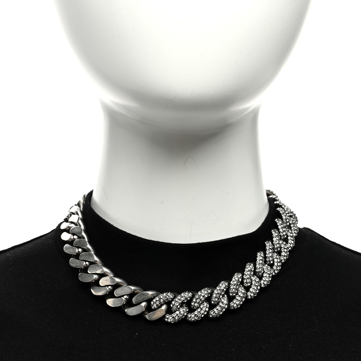 Saint Laurent Crystal Curb Chain Necklace Oxidized Silver 2 of 4