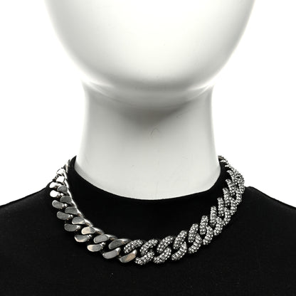 Saint Laurent Crystal Curb Chain Necklace Oxidized Silver 2 of 4