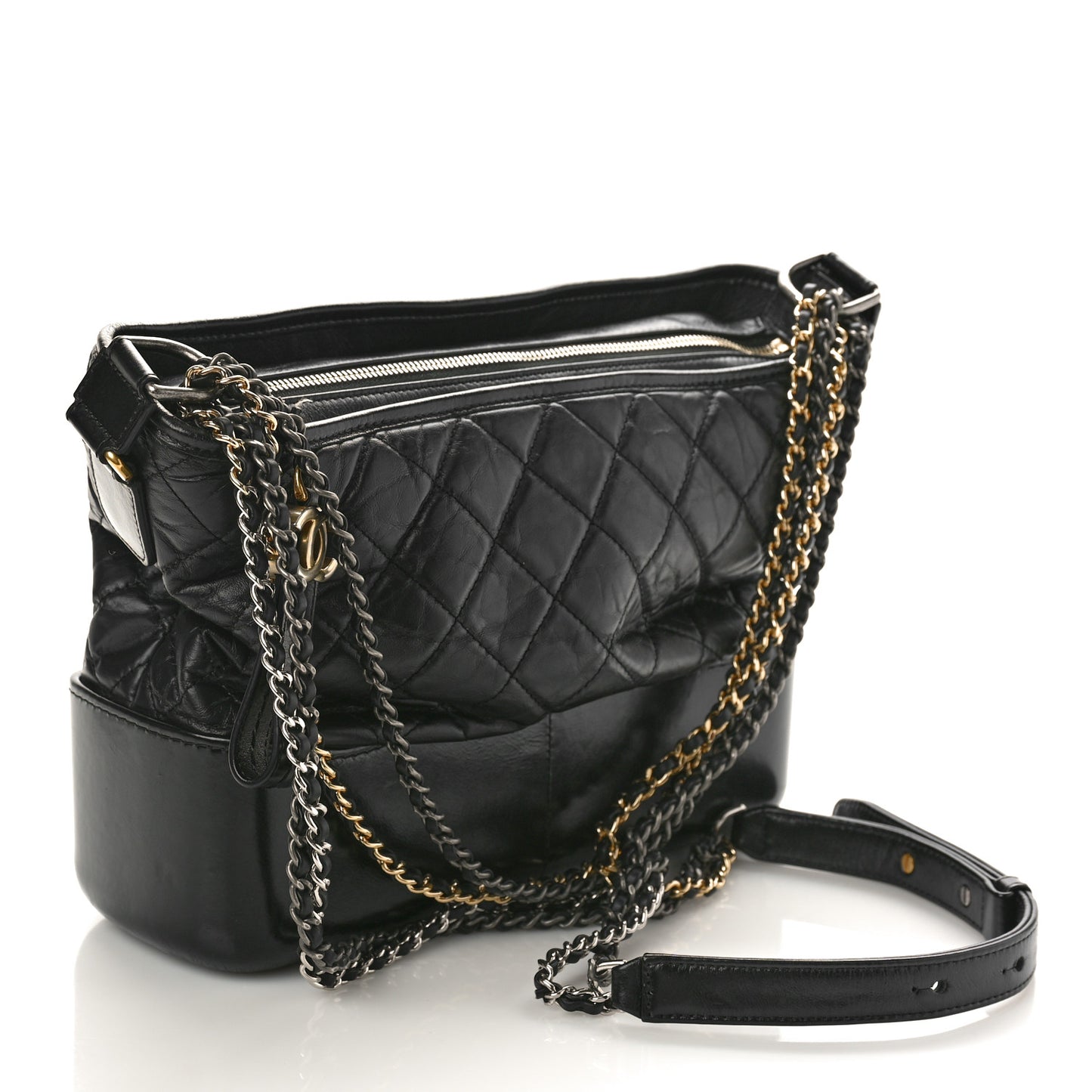 Aged Calfskin Quilted Medium Gabrielle Hobo Black