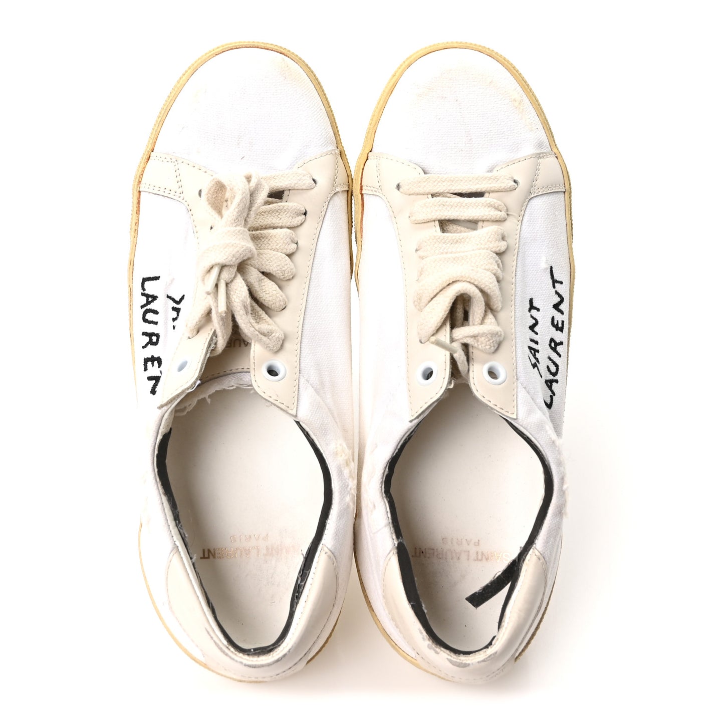 Distressed Canvas Court Classic Sneakers 39 Panna