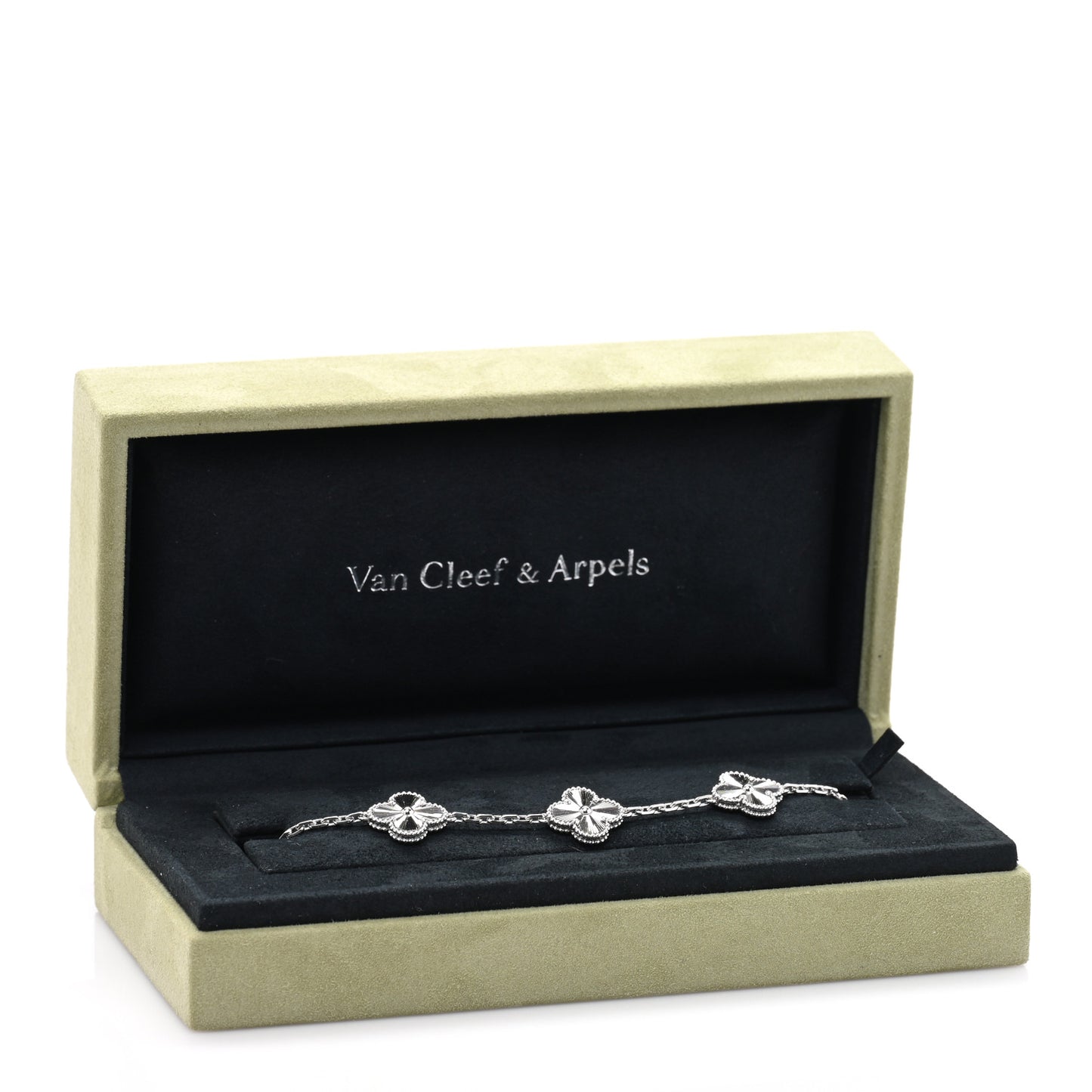18K White Gold 5 Motifs Guilloche Vintage Alhambra Bracelet